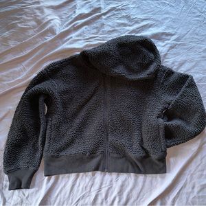 Aerie | Cropped Sherpa Full Zip Sweatshirt | Charcoal | Size L